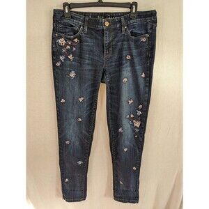 White House Black Market Girlfriend Jeans Floral Embroidery Low Rise Sz 6 Denim
